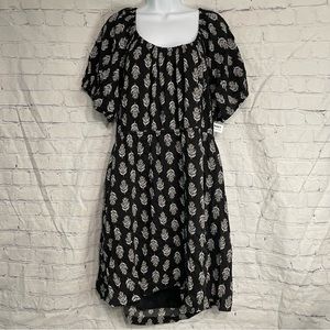 Old Navy Black Feather Print Dress XXL